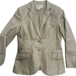 •WORTH• Genuine Leather Jacket Taupe Minimalist